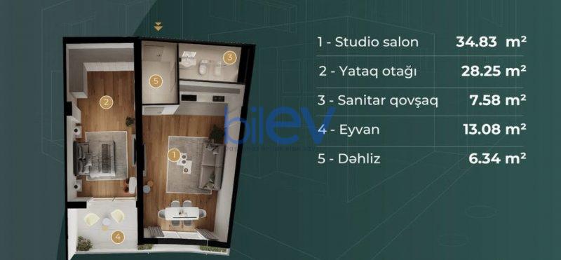 Satış 2 otaqlı Yeni Tikili bina evi  90.08m², Bakı