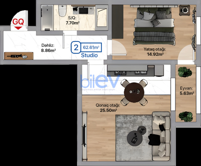 Satış 2 otaqlı Yeni Tikili bina evi  62.61m², Xırdalan