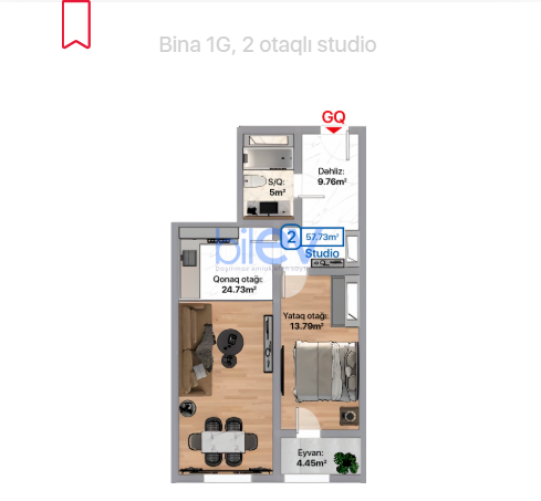 Satış 2 otaqlı Yeni Tikili bina evi  58m², Bakı
