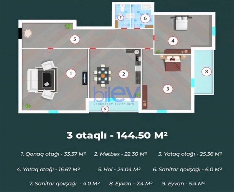 Satış 3 otaqlı Yeni Tikili bina evi  145m², Bakı