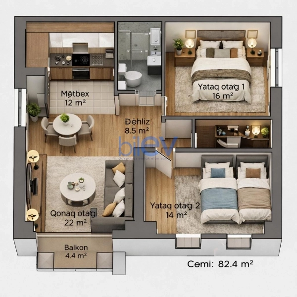 Satış 3 otaqlı Yeni Tikili bina evi  82m², Bakı