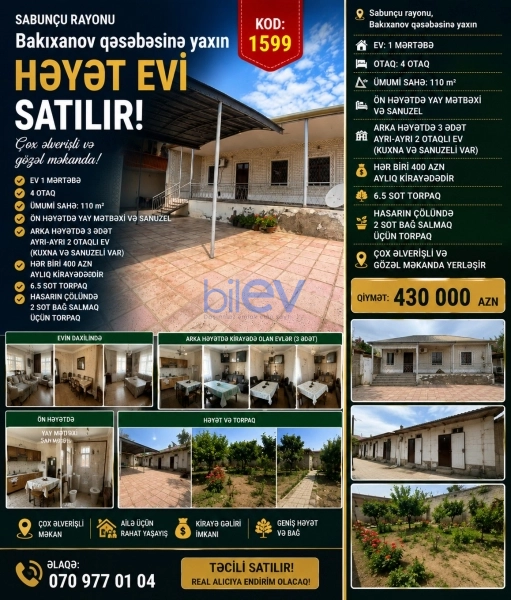 Satış 4 otaqlı Həyət evi  110m², Bakı