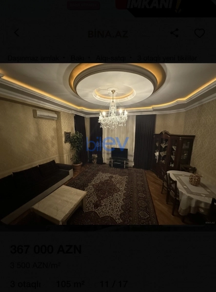 Satış 3 otaqlı Yeni Tikili bina evi  107m², Bakı