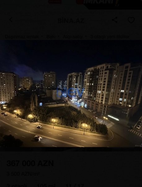 Satış 3 otaqlı Yeni Tikili bina evi  107m², Bakı