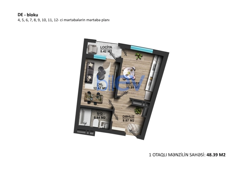 Satış 1 otaqlı Yeni Tikili bina evi  48m², Xırdalan